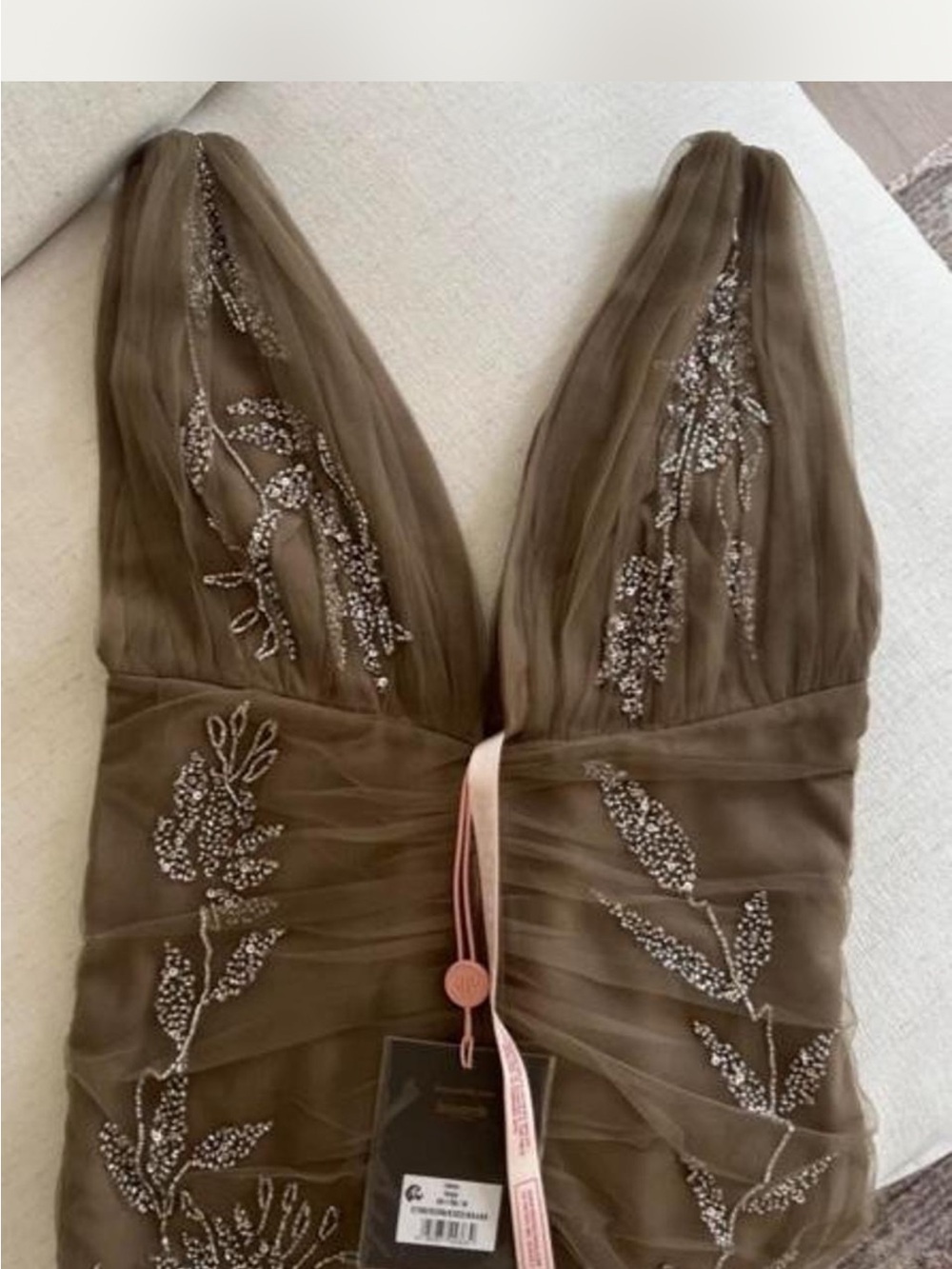 House of CB Iolana Olive Brown Embellished Tulle Mini Dress - Picture 2 of 5